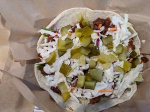 Brown sugar BBQ wrap at Saucy Cluckers in Boulder