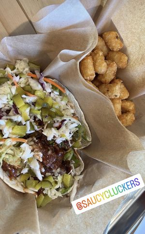 Wrap and tots   at Saucy Cluckers in Boulder