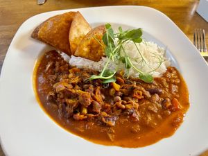 Veggie chilli (just ask for vegan option without sour cream)   at The Black Bull at Nateby in Kirkby Stephen