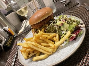 Bean burger with fries  at The Three Horseshoes Hotel in Barnard Castle