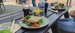 Grilled tofu ciabatta, chips and salad 😋 at The Three Horseshoes Hotel in Barnard Castle