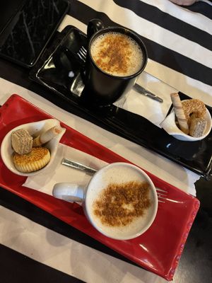 Oat milk chai and oat milk salep.. doubt the cookies are vegan. They came w the drink    at King's Coffee Shop in Goreme