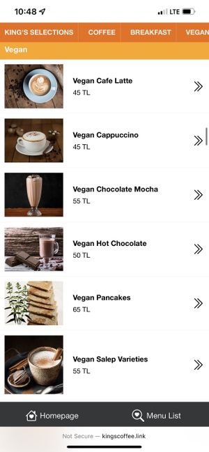 Sooo many different veg milk options.   at King's Coffee Shop in Goreme