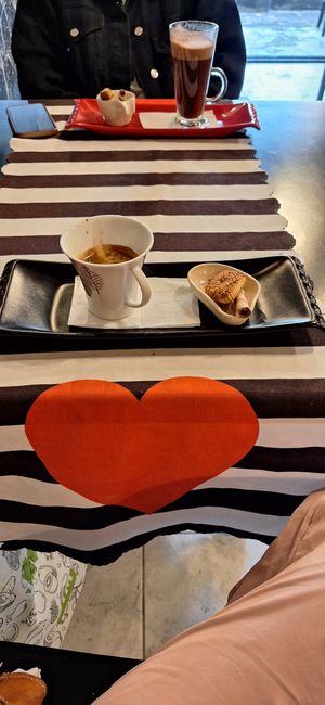 A vegan hot chocolate and an expresso. This is a lovely cafe in Kappadokia. They have some nice vegan options including vegan baklava and a toast. The owners are delightful and the at King's Coffee Shop in Goreme