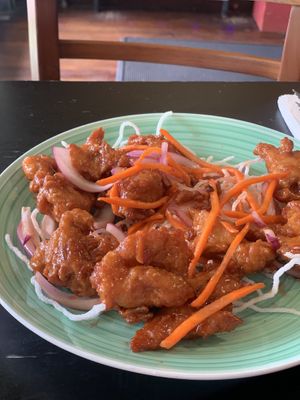 Plum sauce ‘pork’… accidentally ate half before photo 😬 at Bamboo Box in Katoomba