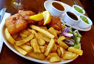 Papa's vegan fish and chips at Papa's Fish & Chips in Blackpool