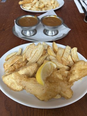 Tofuish and chips with curry sauce   at Papa's Fish & Chips in Blackpool