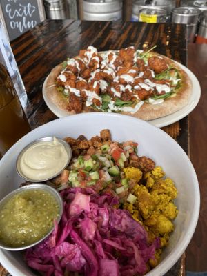 Buff chik pizza & breakfast bowl  at Sage Bistro and KindKreme in Los Angeles