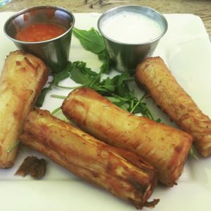 hearts of palm mozzarella sticks at Sage Bistro and KindKreme in Los Angeles