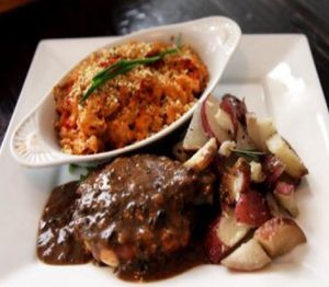Smoked macaroni and cheese topped with sesame breadcrumbs.  at Sage Bistro and KindKreme in Los Angeles