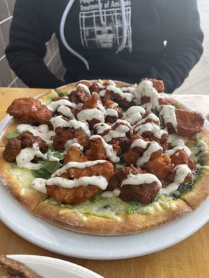 Buffalo Cauliflower pizza (so good!)  at Sage Bistro and KindKreme in Los Angeles