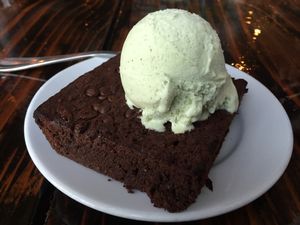 Gluten-free brownie with mint chip ice cream  at Sage Bistro and KindKreme in Los Angeles