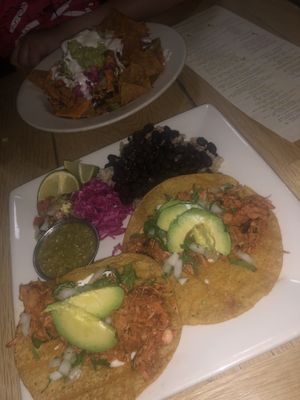 Jackfruit street tacos and loaded nachos  at Sage Bistro and KindKreme in Los Angeles