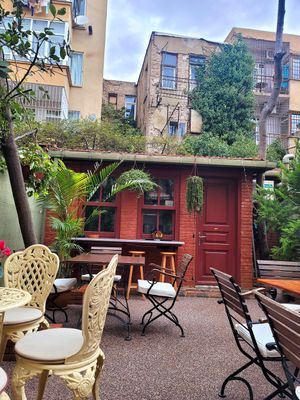 Outdoor dining area at Kumin Vegan Lezzetler in Istanbul