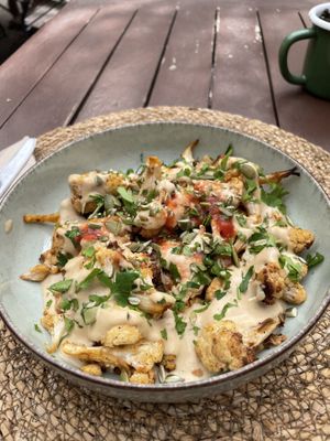 Roasted cauliflower salad with tahini  at Kumin Vegan Lezzetler in Istanbul