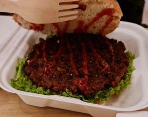 Vegan burger patty at Notorious BRG in Maidstone