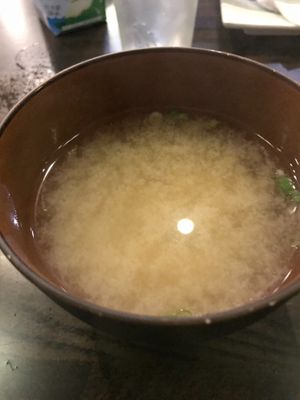 Complementary miso soup at Hashi Gawa in Alameda