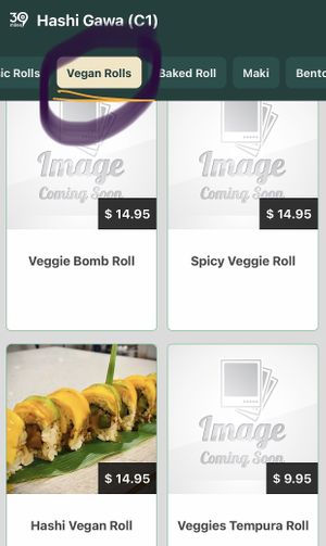 Separate Vegan menu  at Hashi Gawa in Alameda