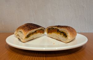 Pep-Pep Stuffed Bun from Secret Pizza Society at Carnelian Coffee in Portland