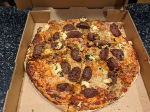 Meatball Pizza at Vegano Italiano - Food Truck in Ann Arbor