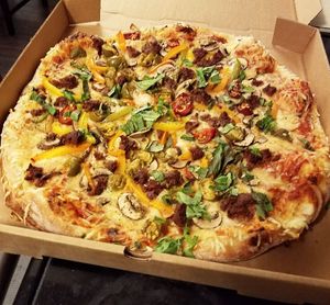 Vodka cream sauce pizza (plus meatballs) at Vegano Italiano - Food Truck in Ann Arbor