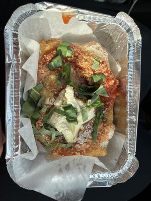 Pizza fritte, one of the best little pizzas ever!  at Vegano Italiano - Food Truck in Ann Arbor