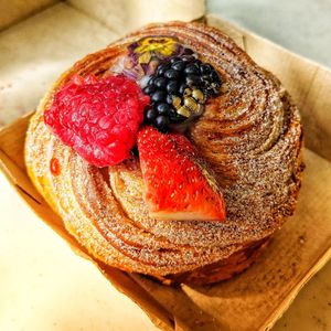 Cream filled cruffin at Botanical Bakeshop in Milan