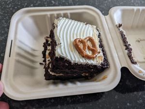 Chocolate pretzel cake at Botanical Bakeshop in Milan