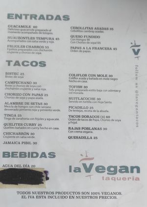 Menu at La Vegan Taqueria in Tulum