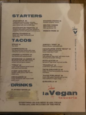 Menu   at La Vegan Taqueria in Tulum