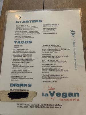 Menu  at La Vegan Taqueria in Tulum