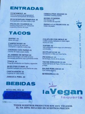 Menu  at La Vegan Taqueria in Tulum
