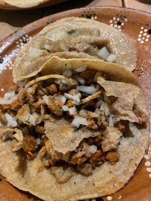 Chicharrón tacos 🌮   at La Vegan Taqueria in Tulum