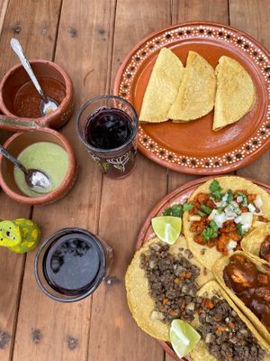 Quesadillas, tacos and Jamaica water. La Vegan is always a good idea. at La Vegan Taqueria in Tulum
