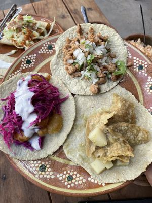 Tofish, chicharron y bistec?  at La Vegan Taqueria in Tulum
