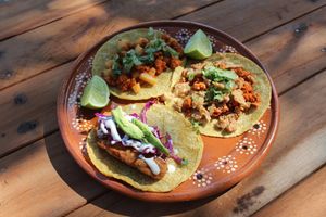 Faux fish tacos   at La Vegan Taqueria in Tulum
