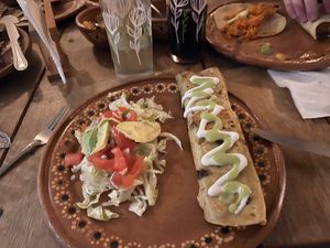 burrito vegano with a cameo of the tinga taco in the back!   at La Vegan Taqueria in Tulum