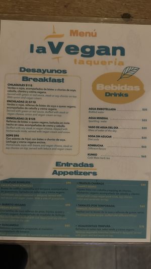 Menu  at La Vegan Taqueria in Tulum