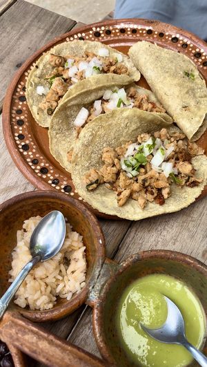 Tres bistec tacos y un bistec quesadilla   at La Vegan Taqueria in Tulum