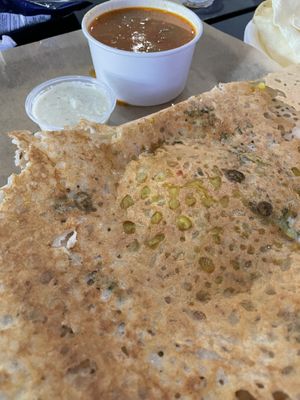 Rava masala dosa with sambar and coconut chutney at Amma Vegetarian Kitchen in Vienna