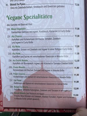 Vegan options  at Restaurant Taj in Hersbruck