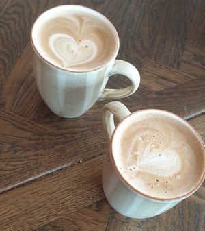 Cafe late with oat milk at Bröd & Salt - Skeppsbron in Stockholm