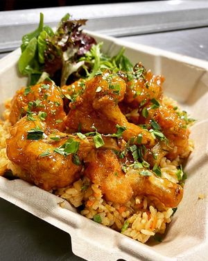 Orange Cauliflower with vegie Fry Rice at saVor in San Juan