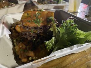 Pionono with risotto de gandules  at saVor in San Juan