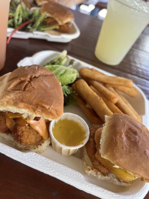 Impossible chicken sliders with yuca fries  at saVor in San Juan