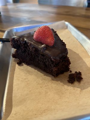 Vegan chocolate cake (post first bite)  at LuluBelle's Coffee House and Bakery in Running Springs