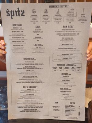 Menu at Spitz in Vysoke Tatry
