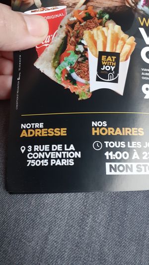 Adresse de restaurant at Eat With Joy in Paris