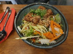 Glassnoodle bowl with spring rolls at Asian Street Food in Hamburg