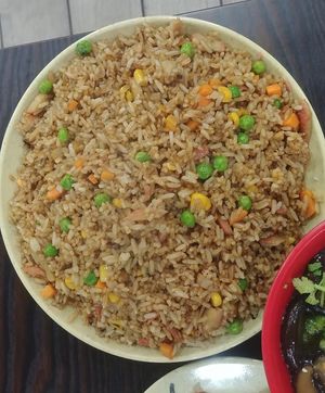 Chinese fried rice with bits of seitan pork at Vegsu in Panama City